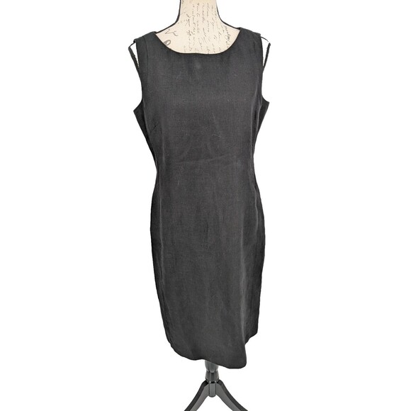 TALBOTS Black Dress Size 10 "Pure Irish Linen" Sheath Minimalist VTG - Picture 1 of 11